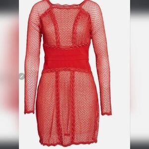 Free People Women's Red Illusion Lace & Mesh Bodycon Mini Dress In Cherry